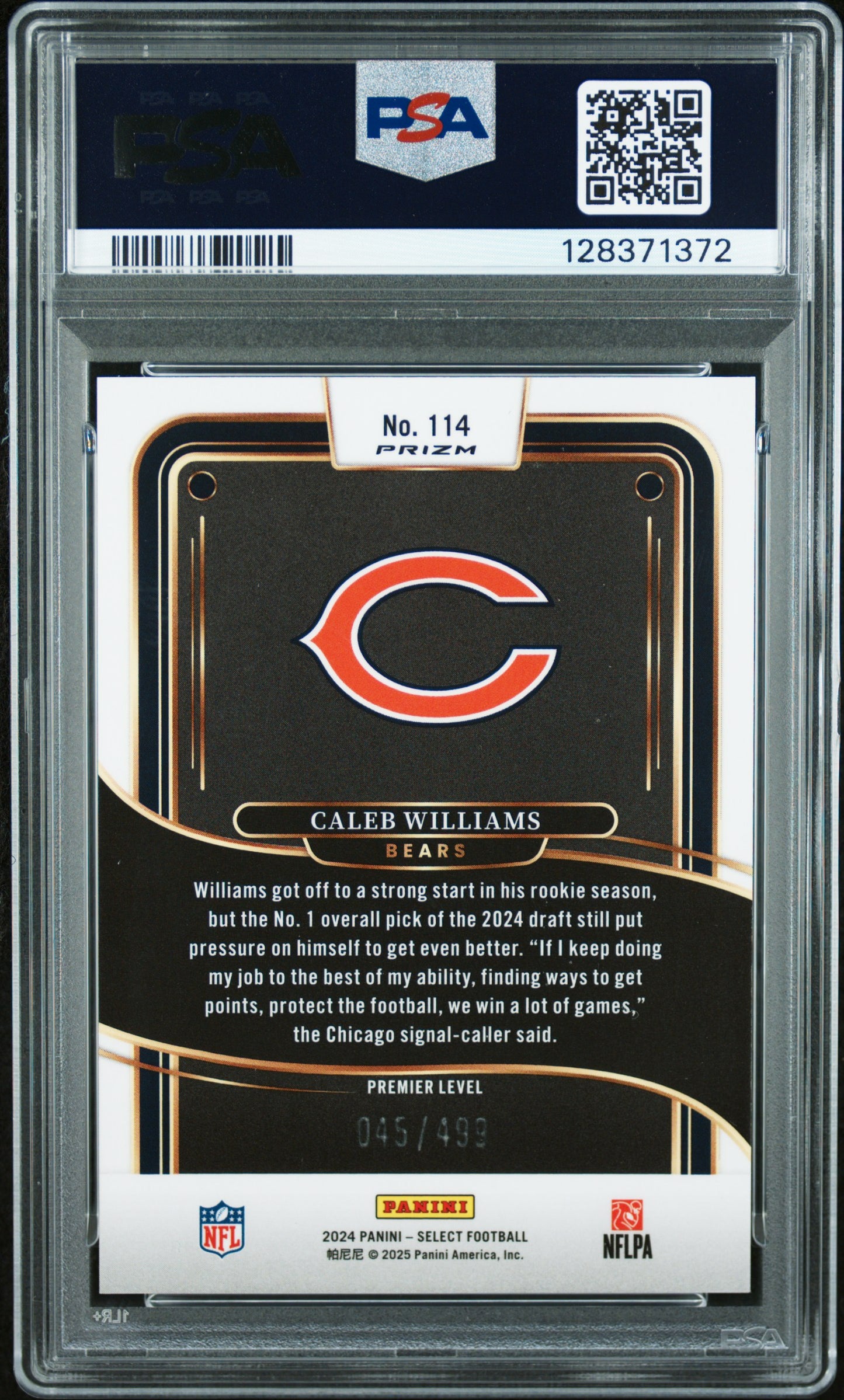 2024 Panini Select #114 Neon Green Shock Caleb Williams RC /499 PSA 9