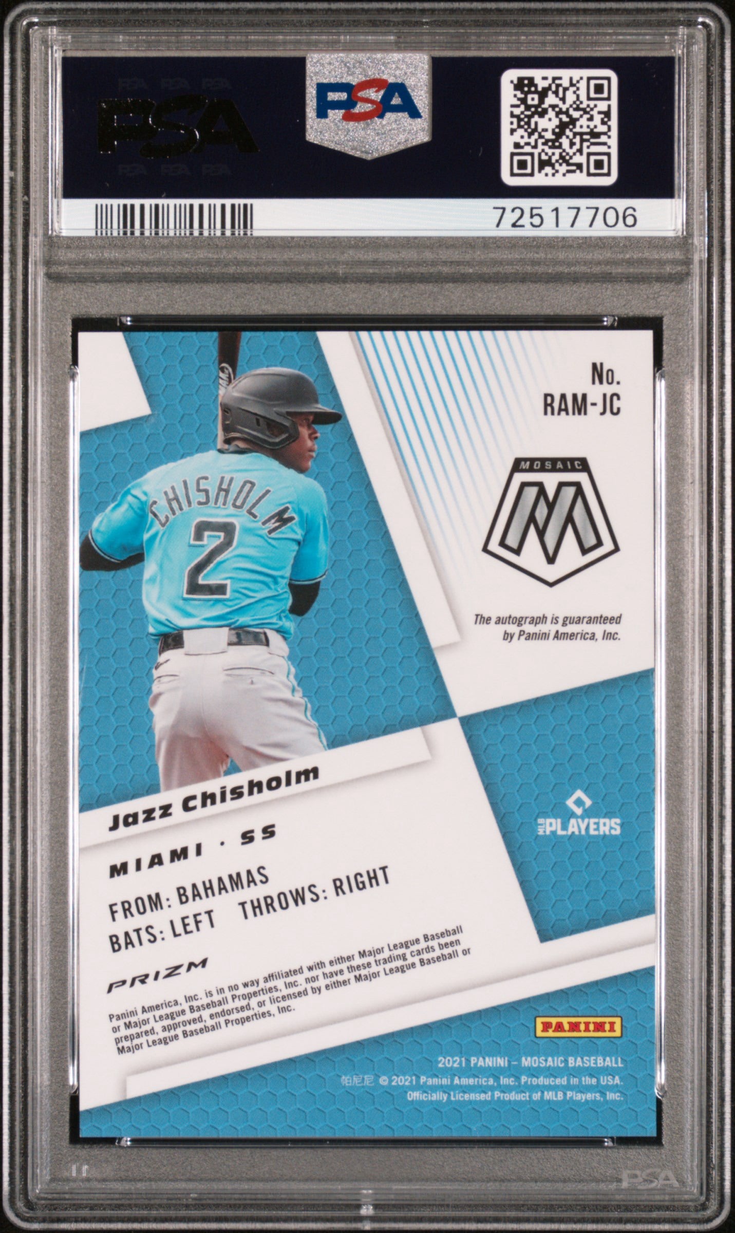 2021 Mosaic #RAMJC Jazz Chisholm Rookie Autographs Mosaic PSA 10