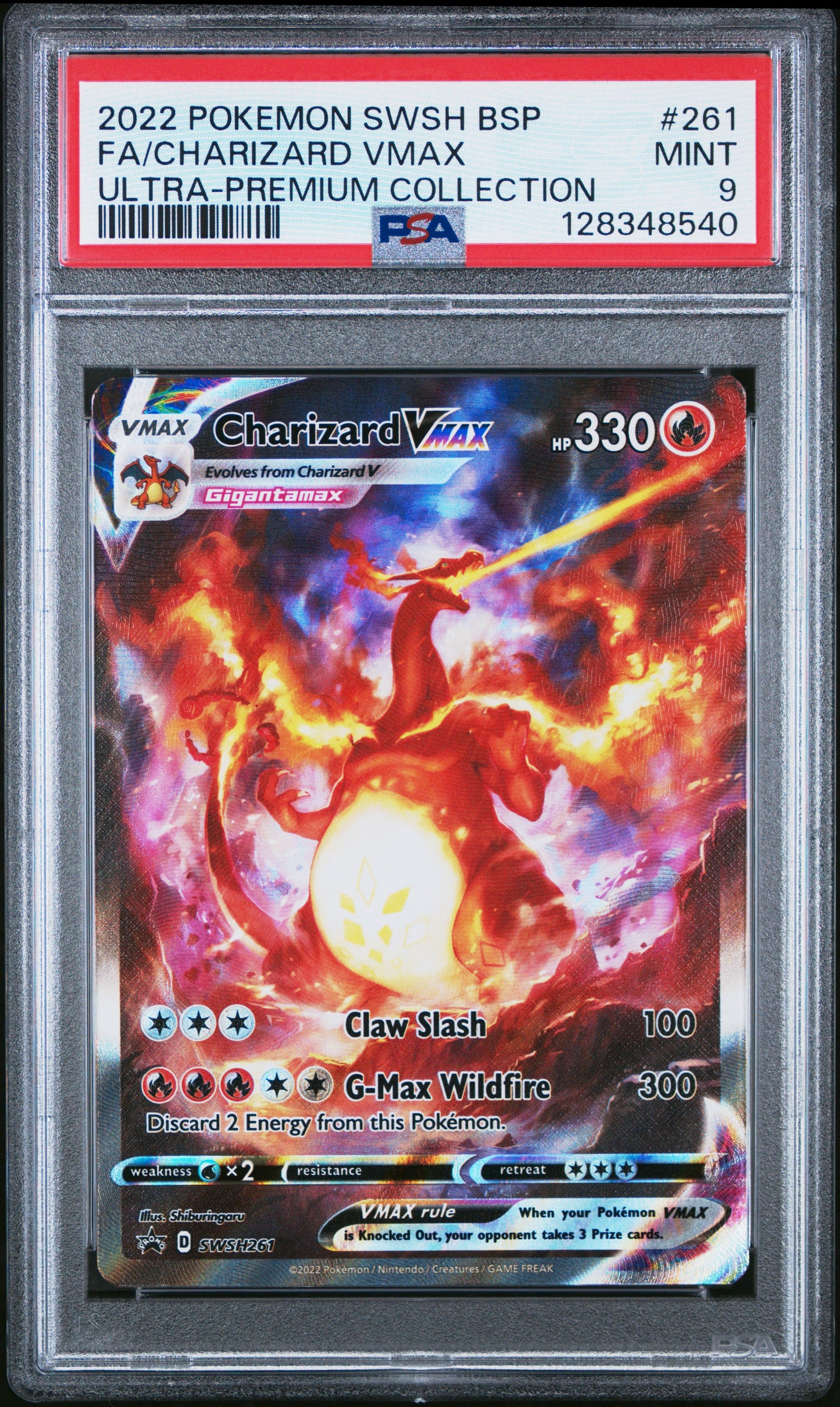 2022 Pokemon Swsh Black Star Promo #261 UPC Full Art Charizard Vmax PSA 9