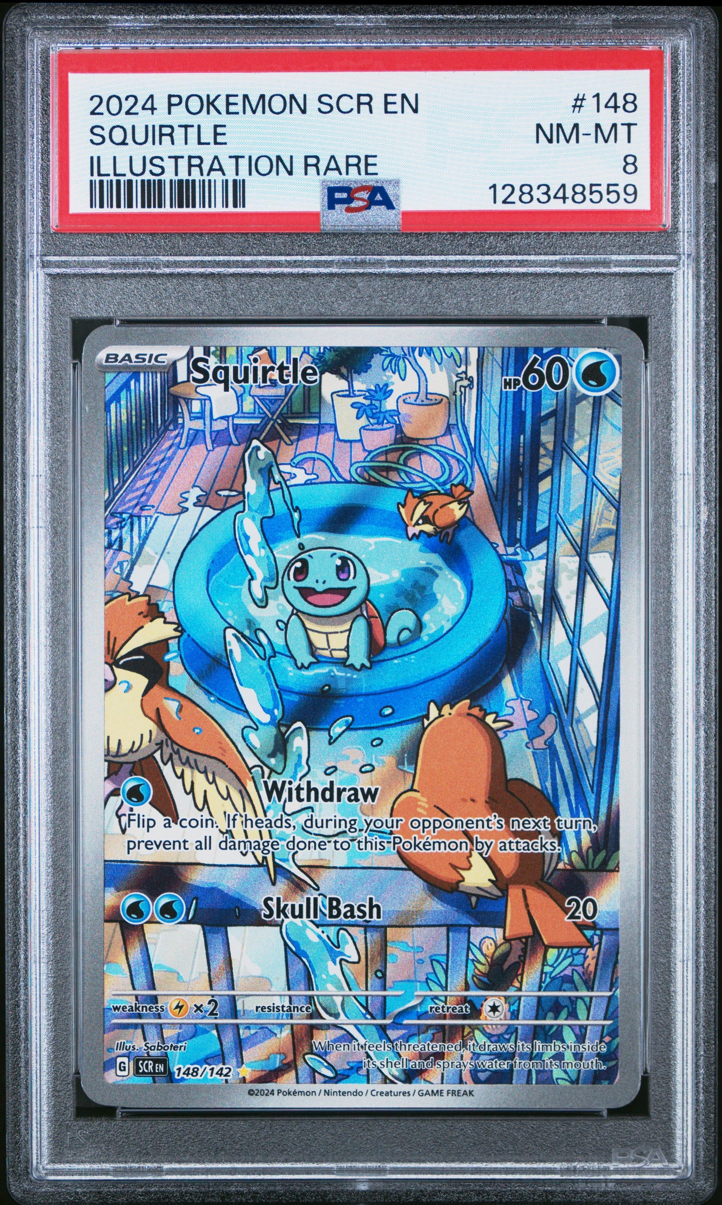 2024 Pokemon Scr En-Stellar Crown #148 Illustration Rare Squirtle PSA 8