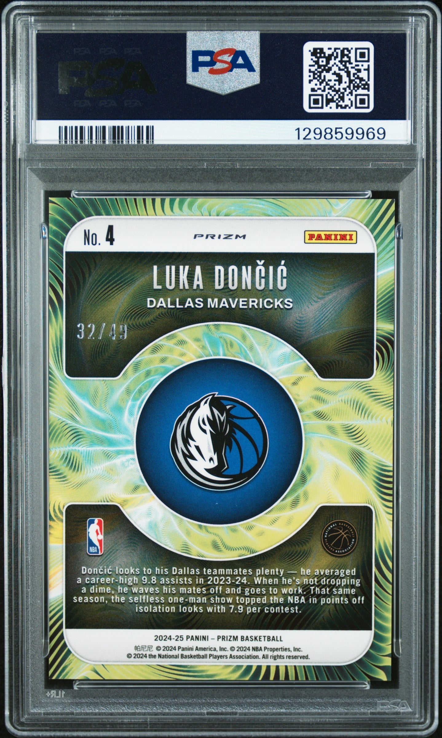 2024 Panini Prizm Fractal #4 Orange Prizm Luka Doncic #'d /49 PSA 10