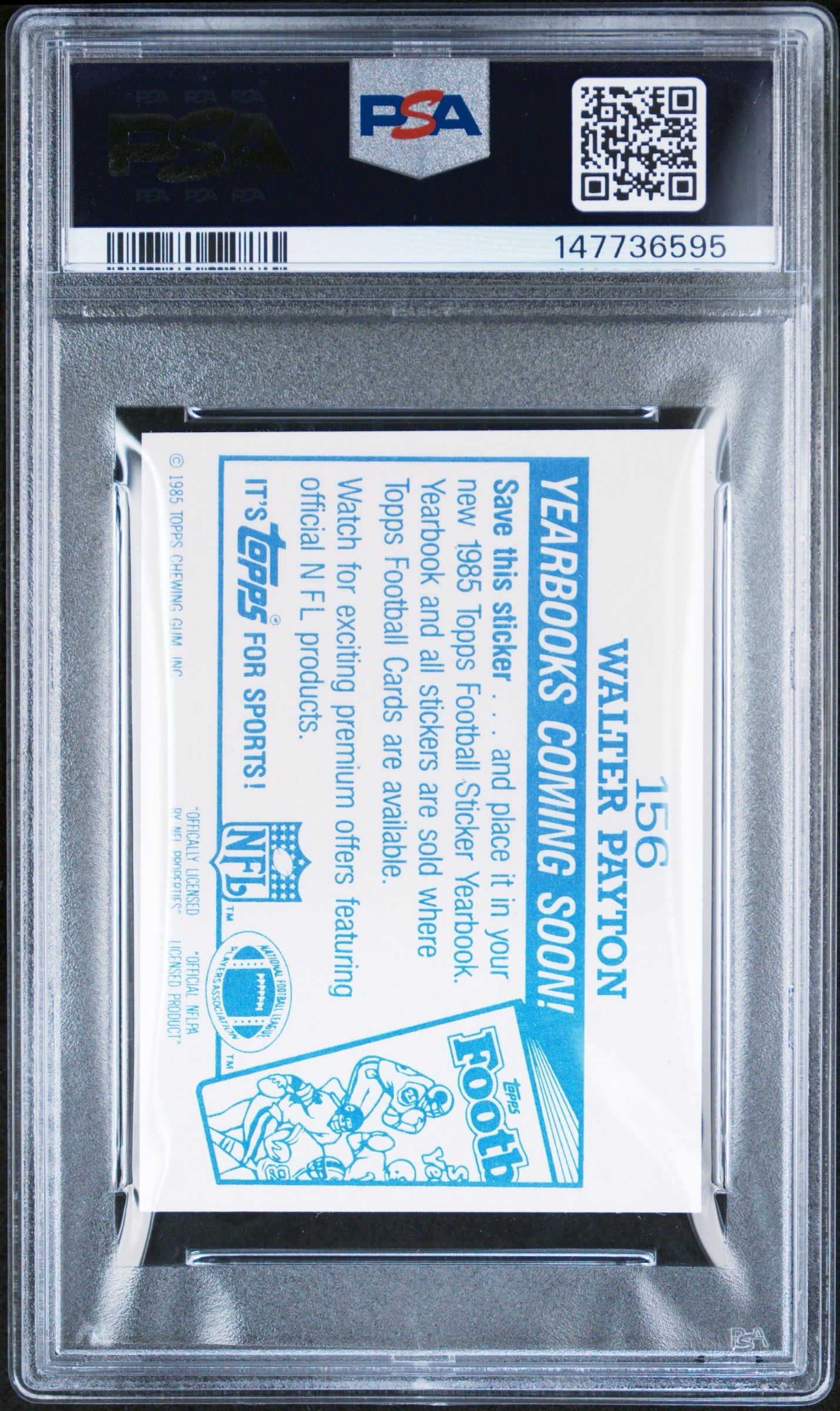 1985 Topps Stickers #156 Walter Payton Coming Soon PSA 8