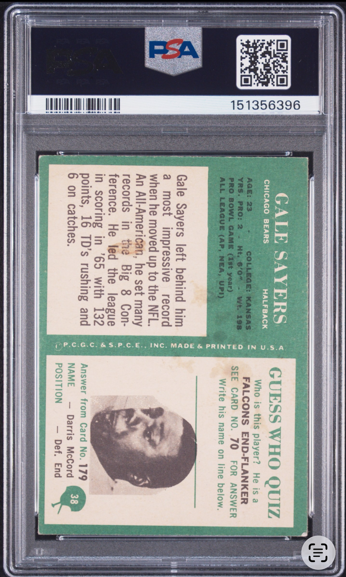 1966 Philadelphia Gale Sayers Good PSA 2.5