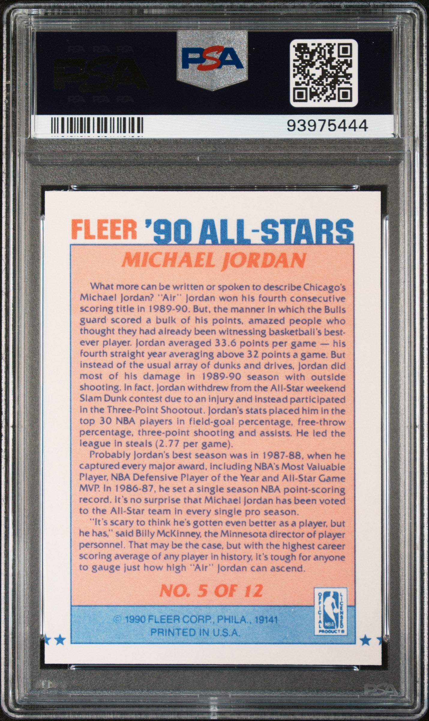 1990 Fleer All-Stars #5 Michael Jordan PSA 9