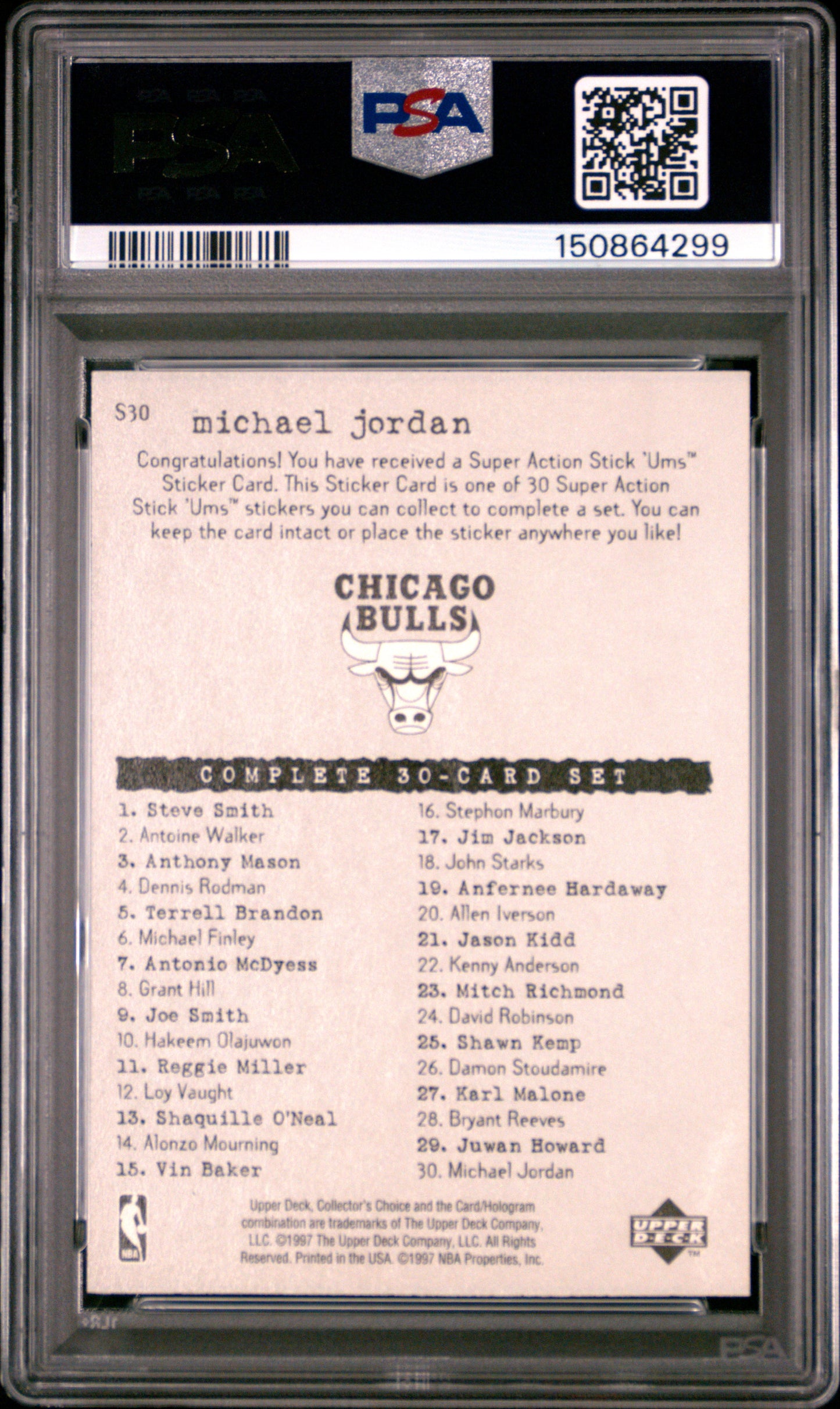 1997 Collector'S Choice Stick-Ums 1 #S30 Michael Jordan PSA 8