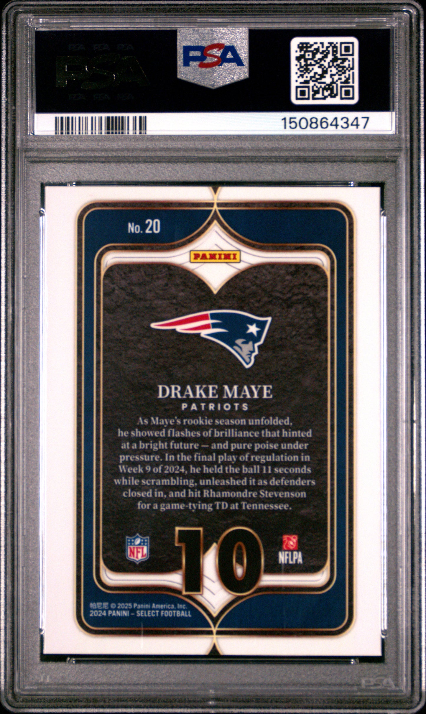 2024 Panini Select Select Numbers #20 Drake Maye RC PSA 9