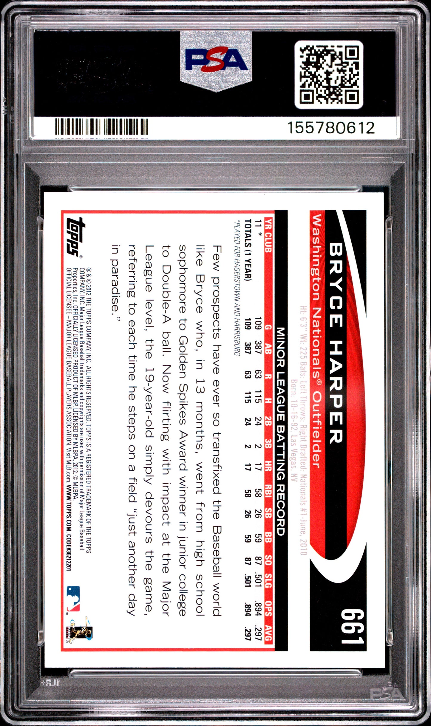 2012 Topps #661 Bryce Harper RC PSA 9