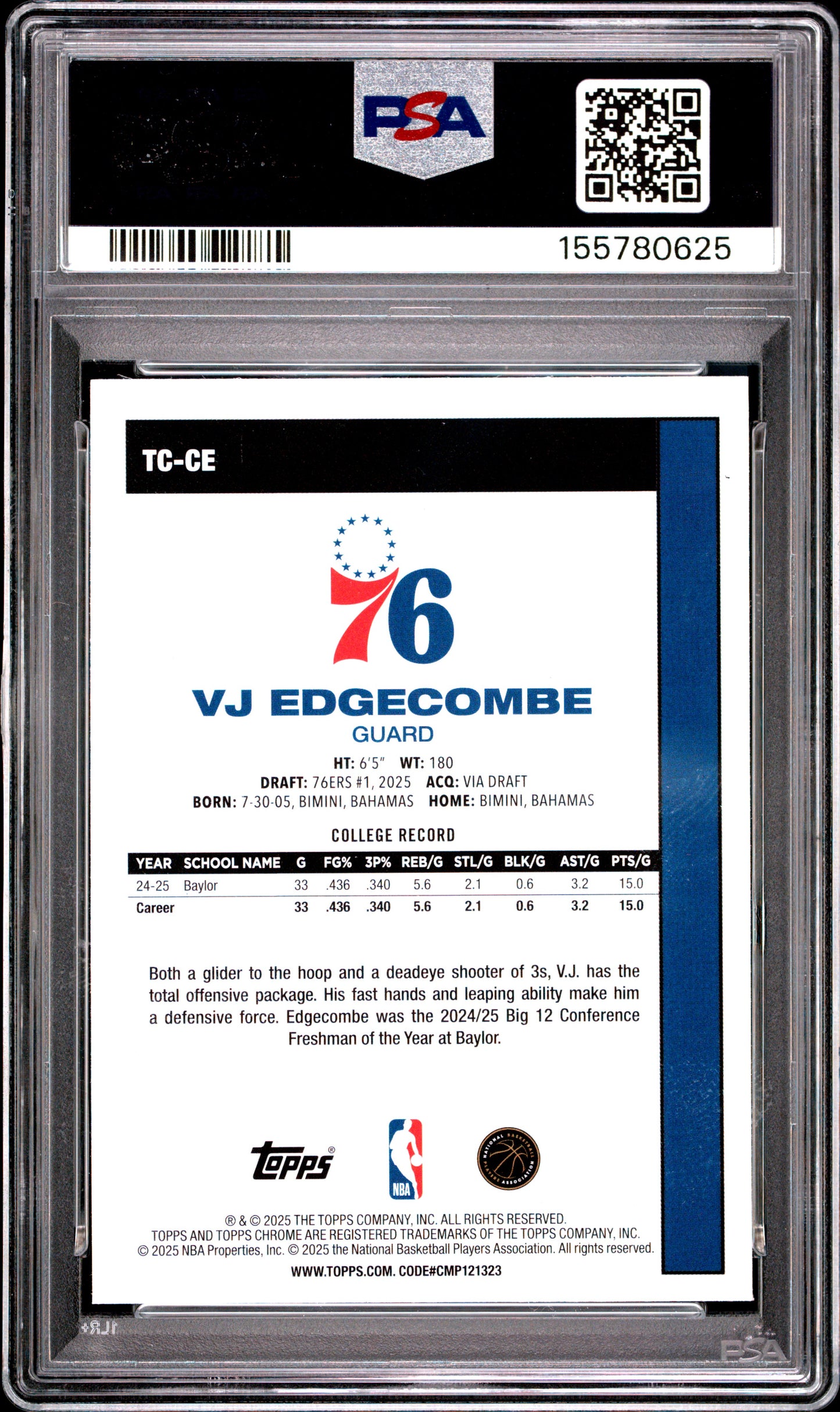 2025 Topps Silver Pack 1980-81 Topps #TC-CE Vj Edgecombe RC PSA 9