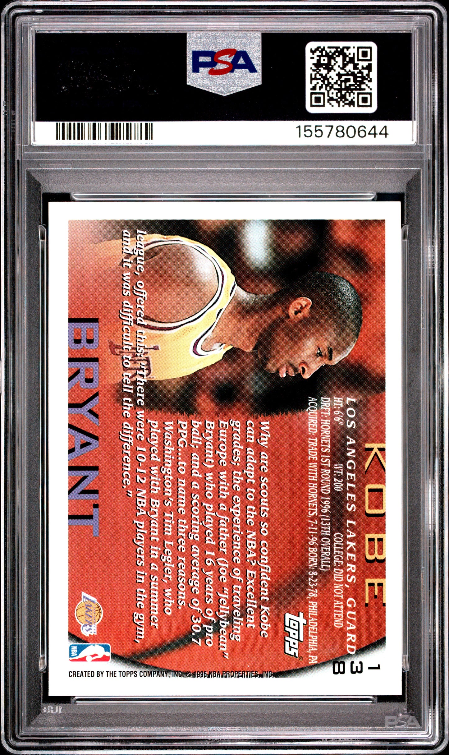 1996 Topps #138 Kobe Bryant RC PSA 8 (0644)