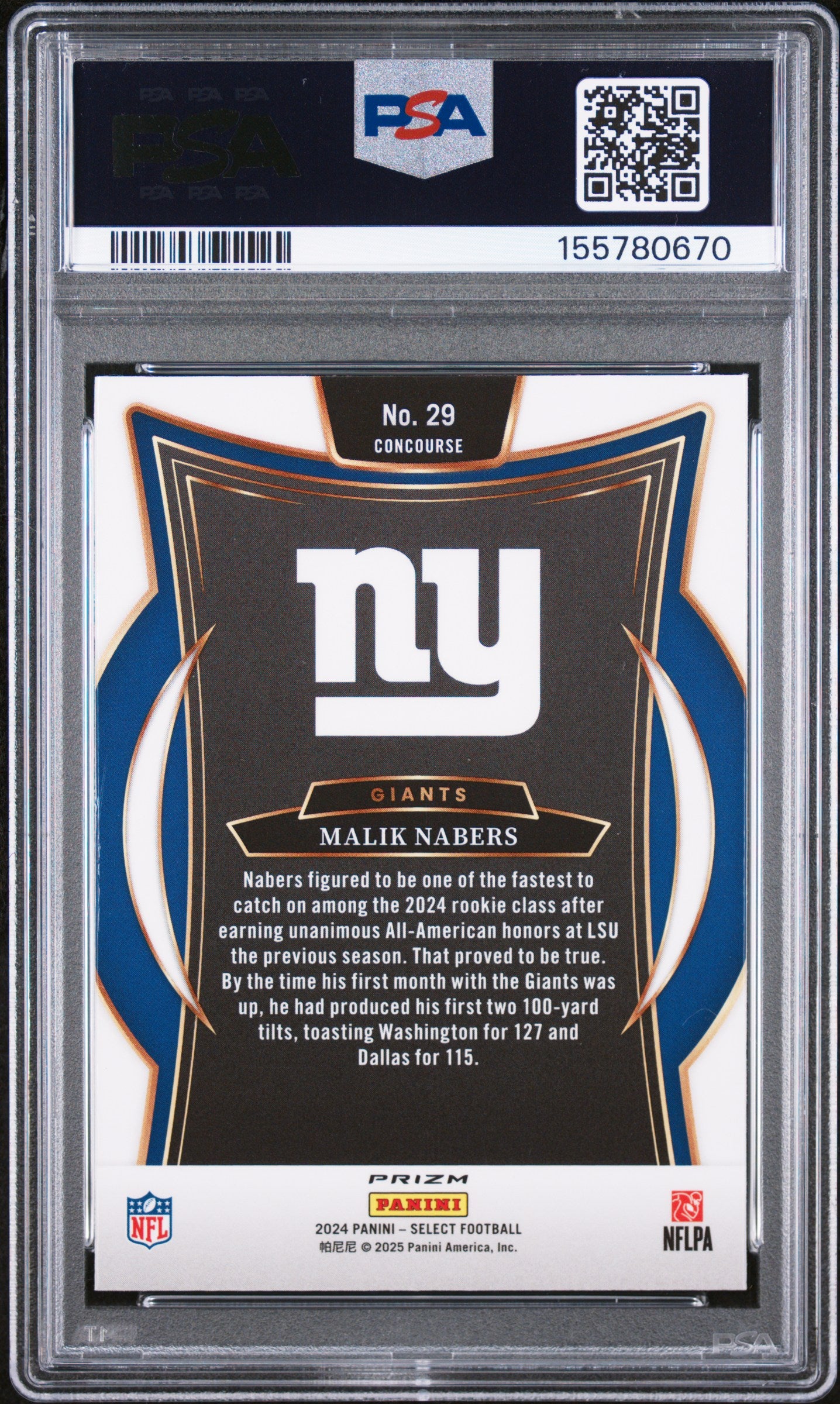 2024 Panini Select #29 Red & Blue Shock Malik Nabers RC PSA 10