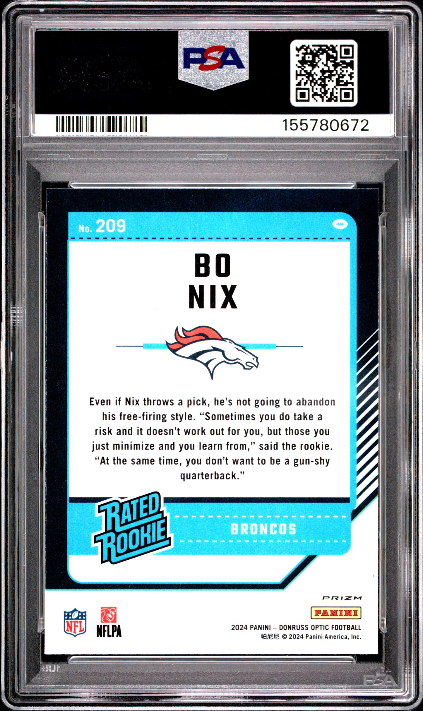 2024 Panini Donruss Optic #209 Pink Bo Nix RC PSA 9