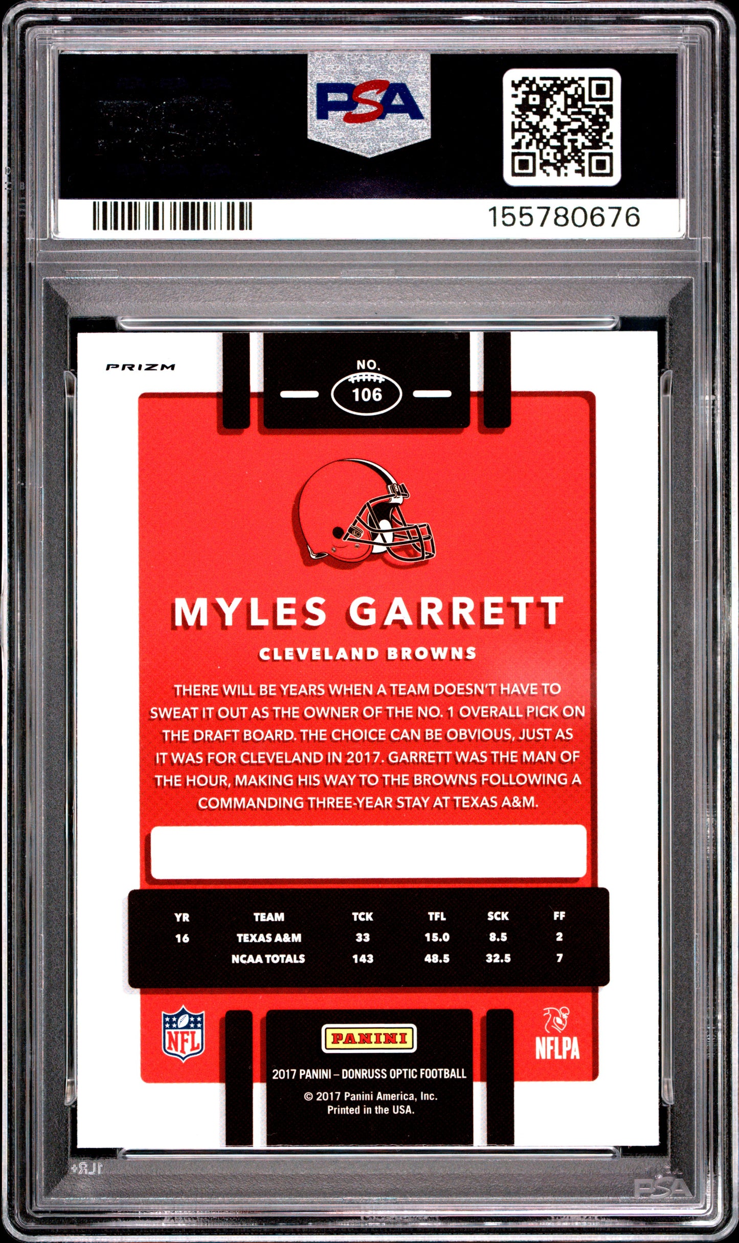 2017 Panini Donruss Optic #106 Holo Myles Garrett RC PSA 8