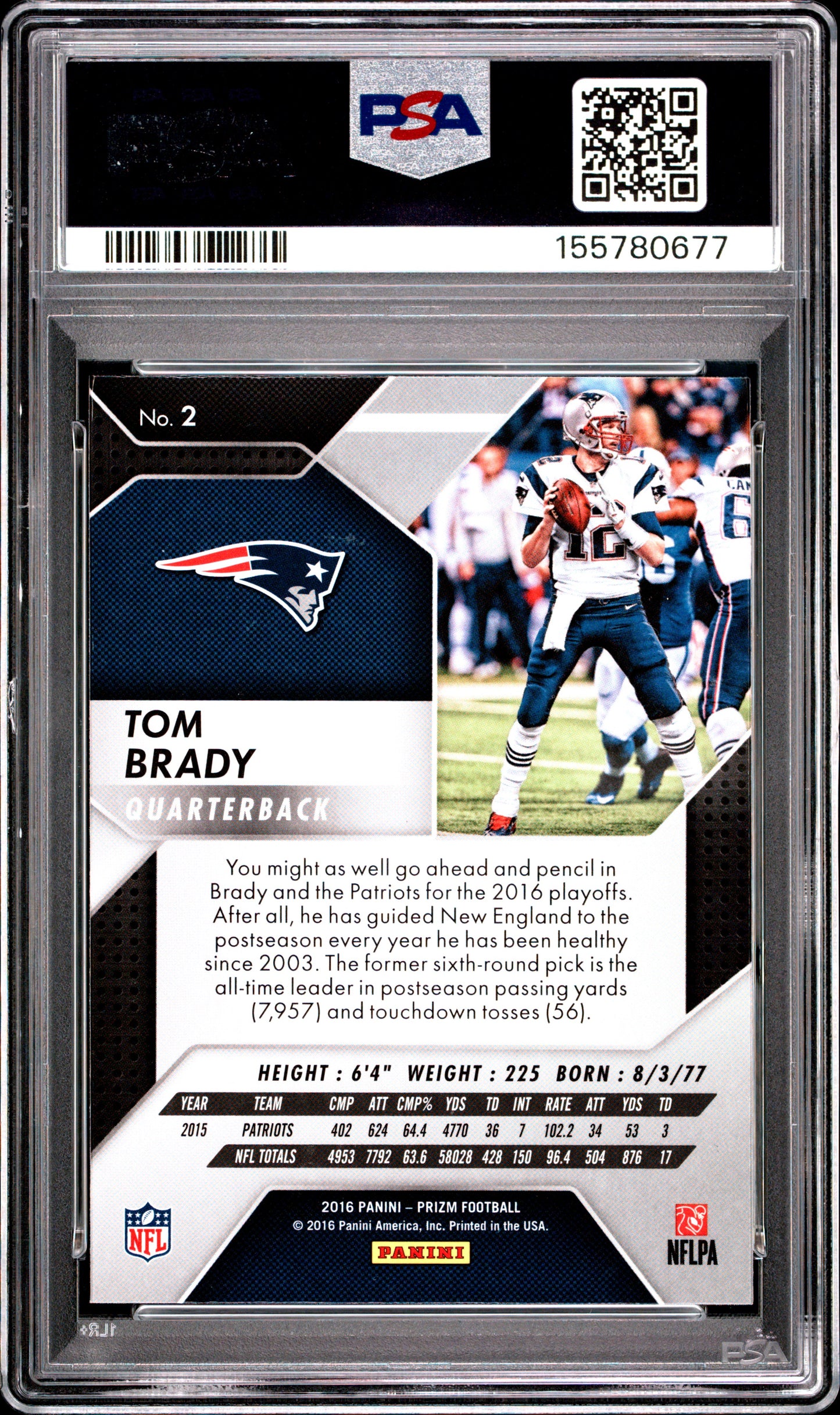 2016 Panini Prizm #2 Tom Brady PSA 9