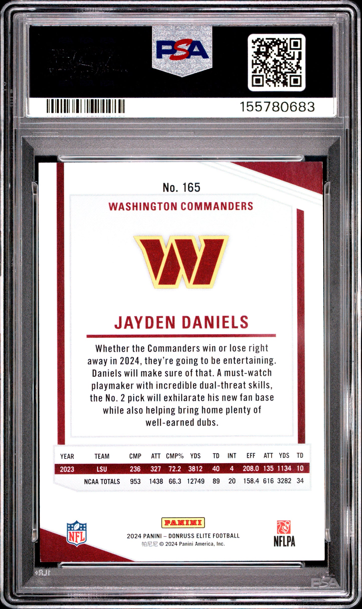 2024 Panini Donruss Elite #165 Status Explosion Jayden Daniels #'d /875 RC PSA 8