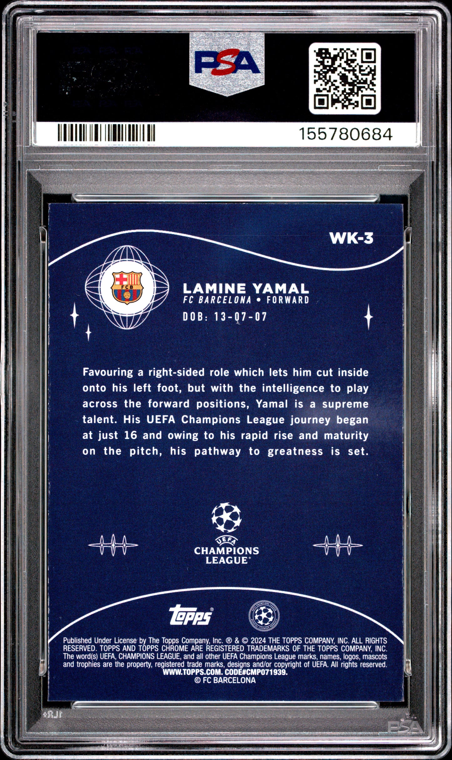 2023-24 Topps Chrome Sapphire Edition Uefa Wonderkids #3 Lamine Yamal RC PSA 10