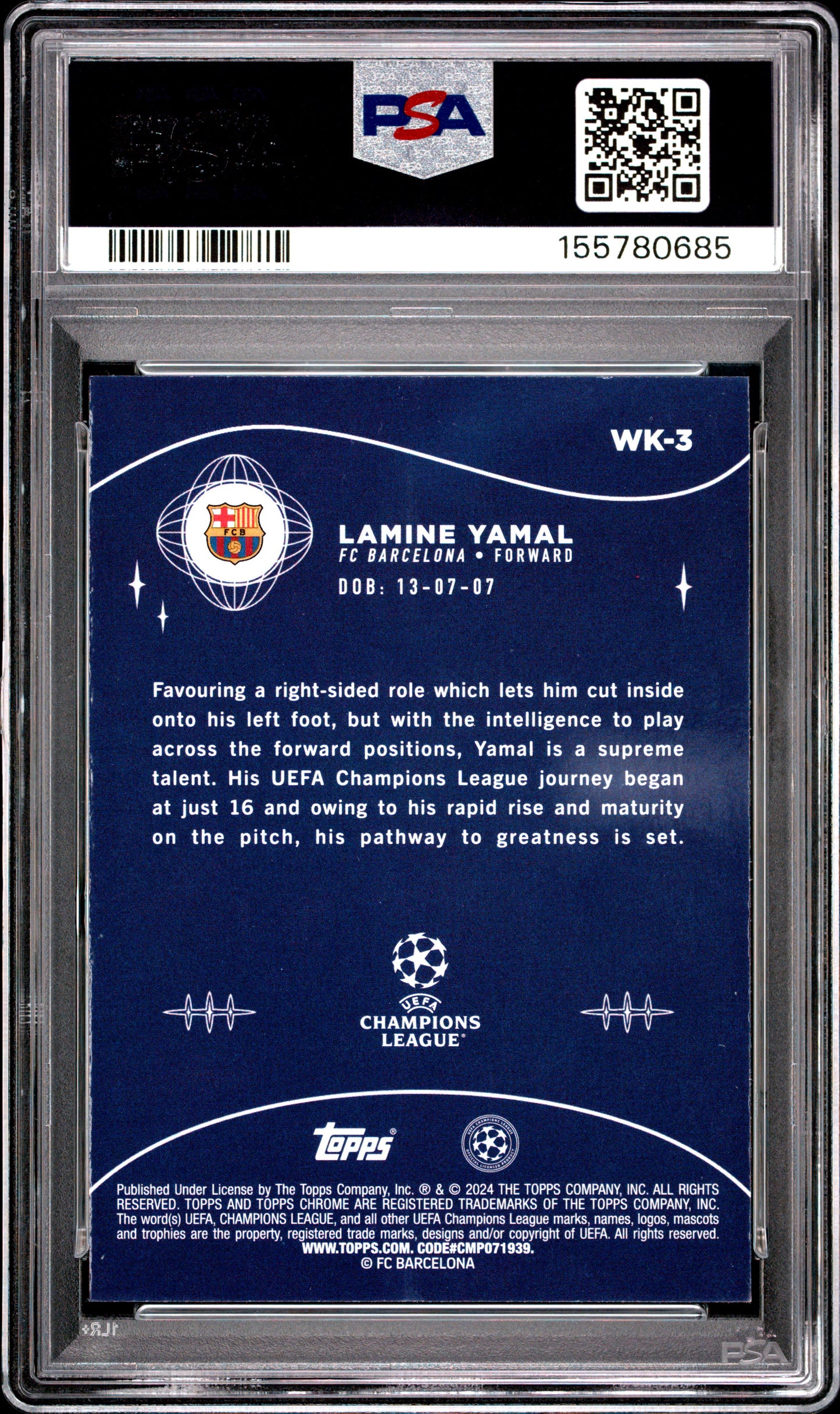 2023-24 Topps Chrome Sapphire Edition Uefa Wonderkids #3 Lamine Yamal RC PSA 9