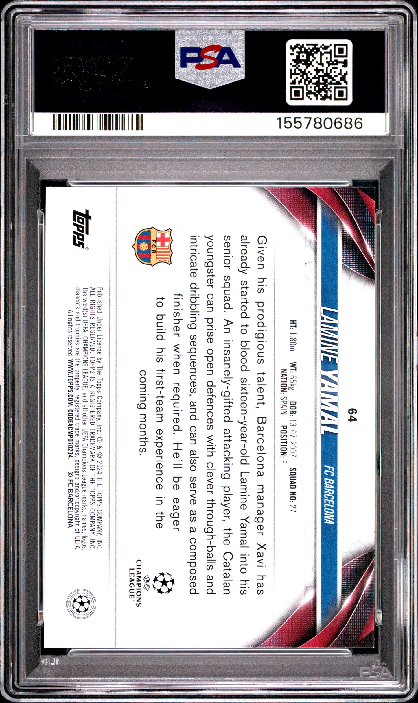 2023-24 Topps Uefa Club Competitions #64 Lamine Yamal RC PSA 8 (3530)