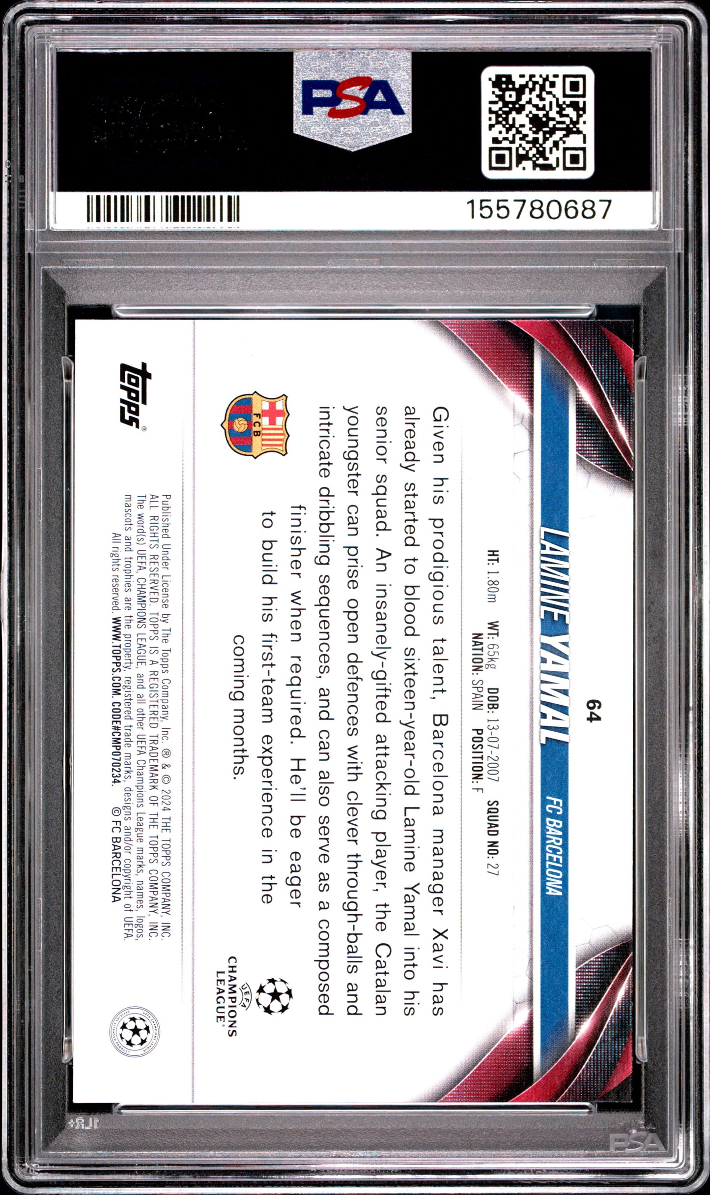 2023-24 Topps Uefa Club Competitions #64 Lamine Yamal RC PSA 8 (0687)