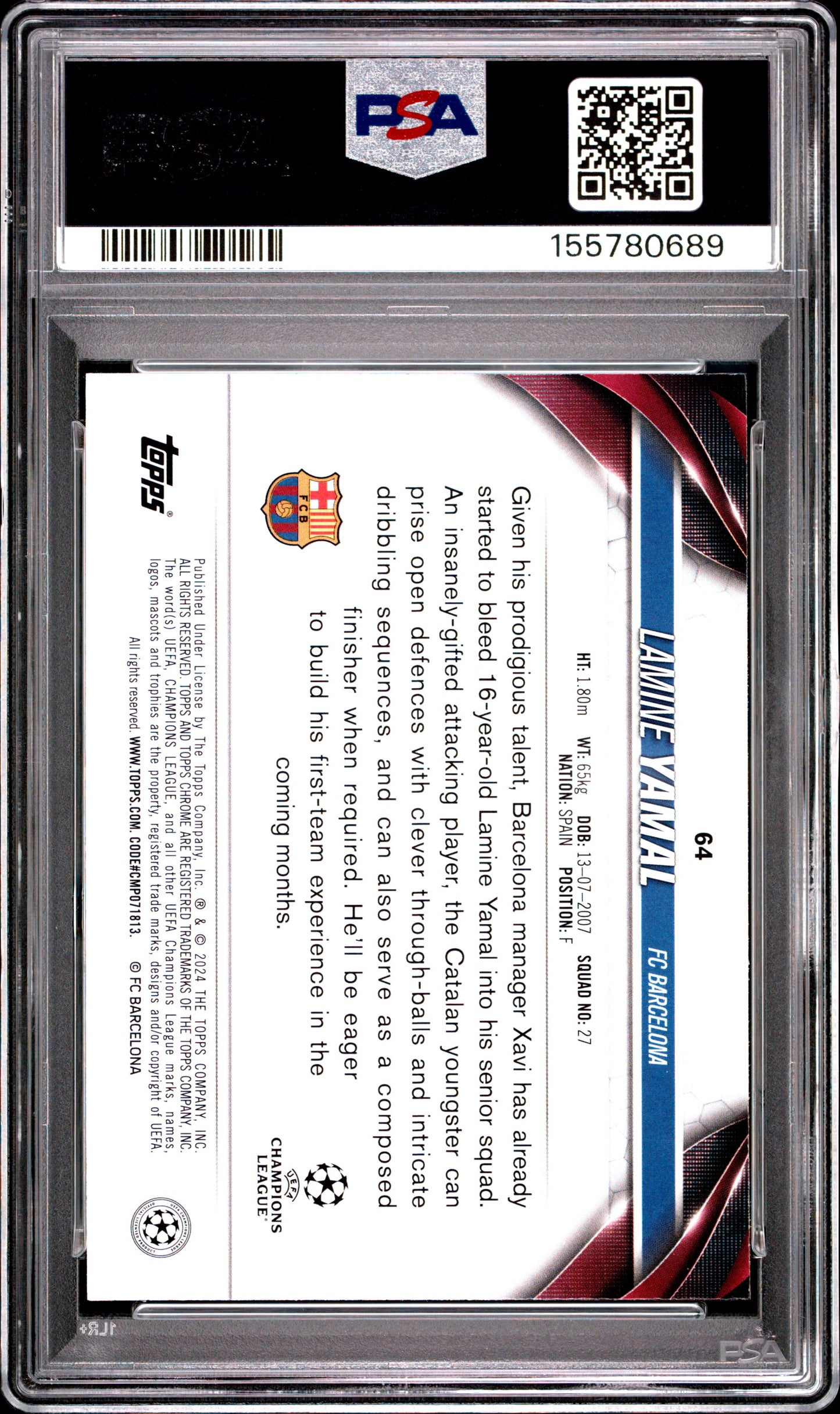 2023-24 Topps Chrome Uefa Club Competitions #64 Lamine Yamal PSA 9 (0689)