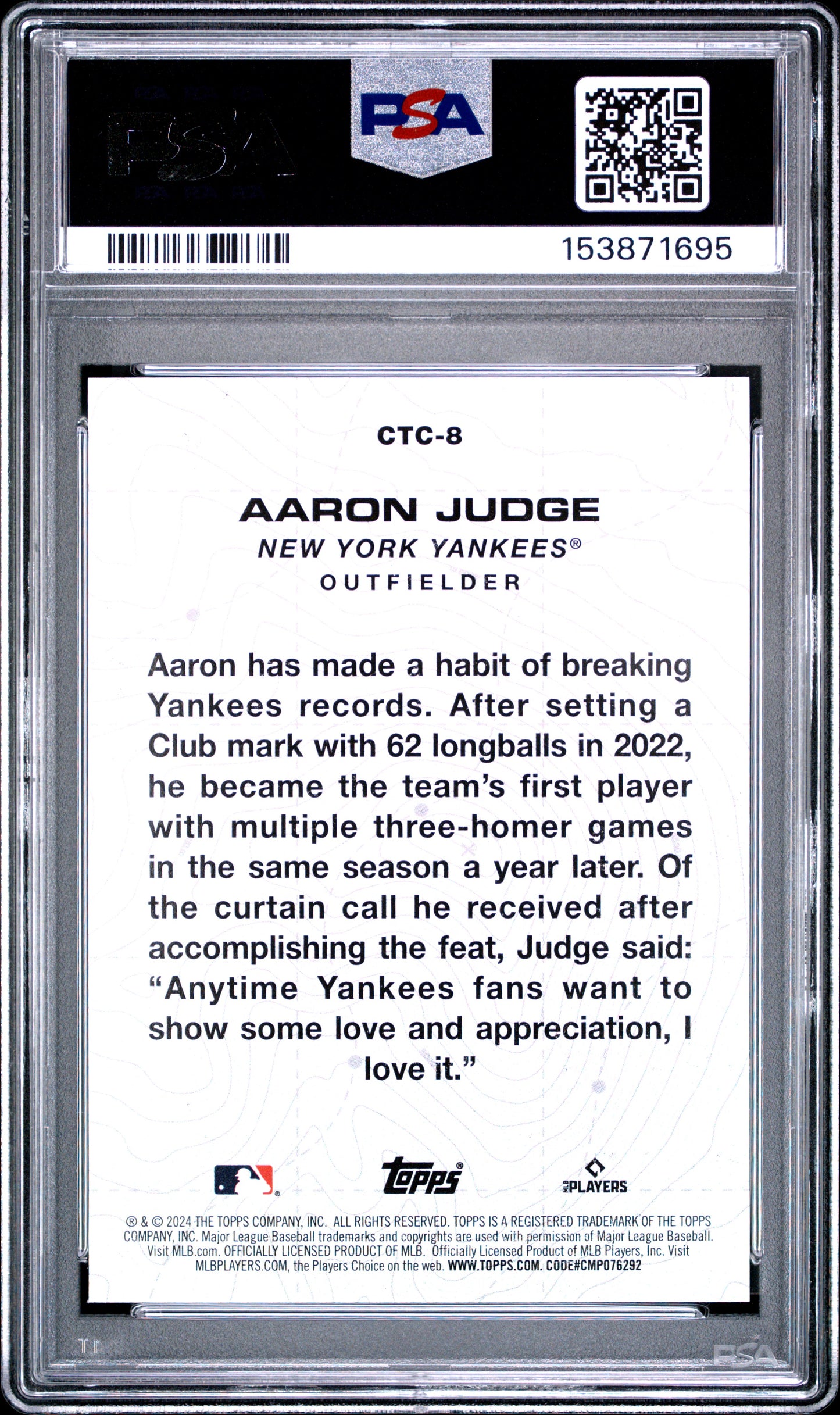 2024 Topps City To City #CTC8 Aaron Judge PSA 10