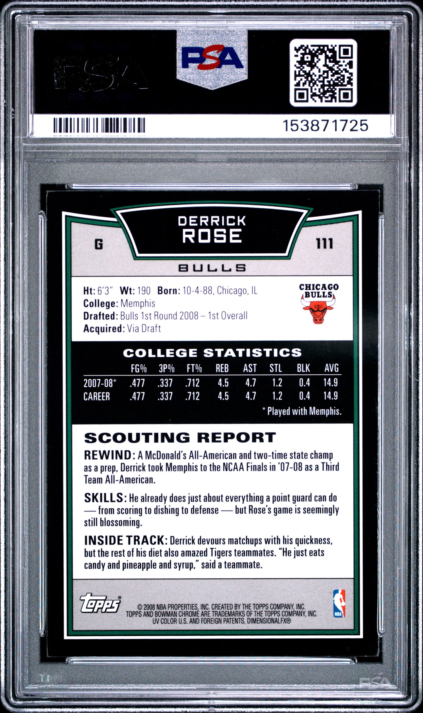 2008 Bowman Chrome #111 Derrick Rose RC PSA 10