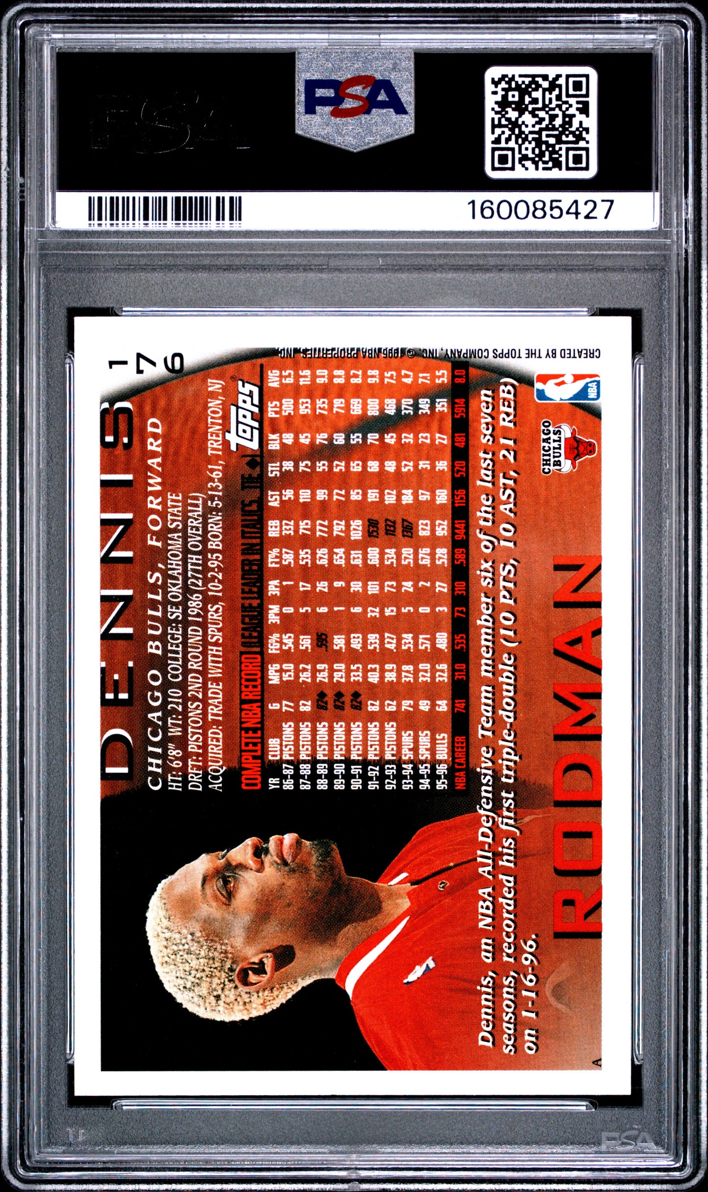 1996 Topps #176 Dennis Rodman w/Jordan in Background PSA 10