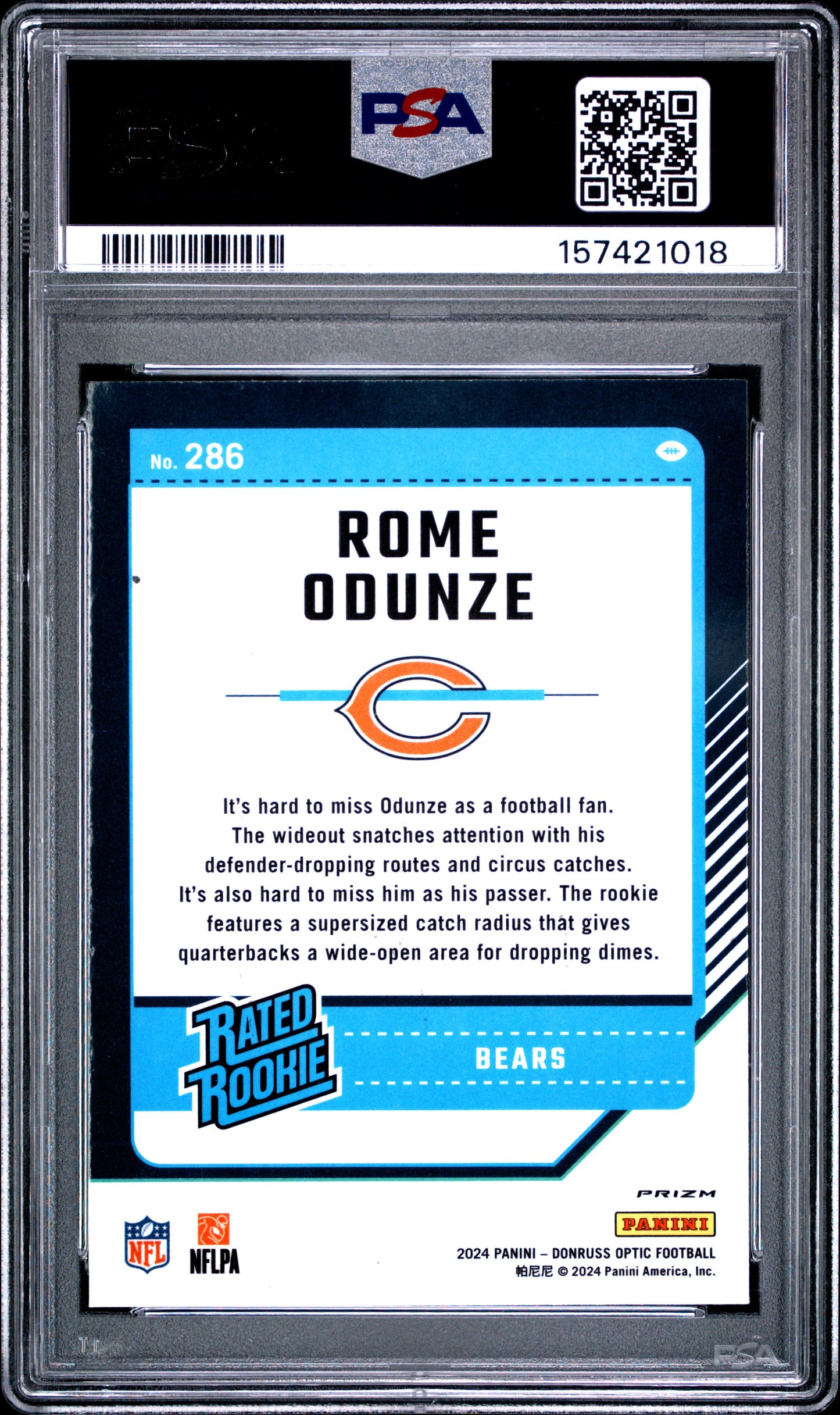 2024 Panini Donruss Optic #286 Blue Hyper Rome Odunze RC PSA 7