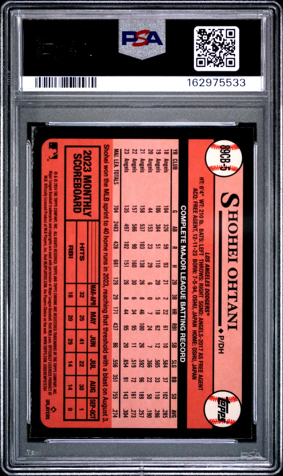 2024 Topps Chrome 1989 Topps Baseball #5 Shohei Ohtani PSA 9