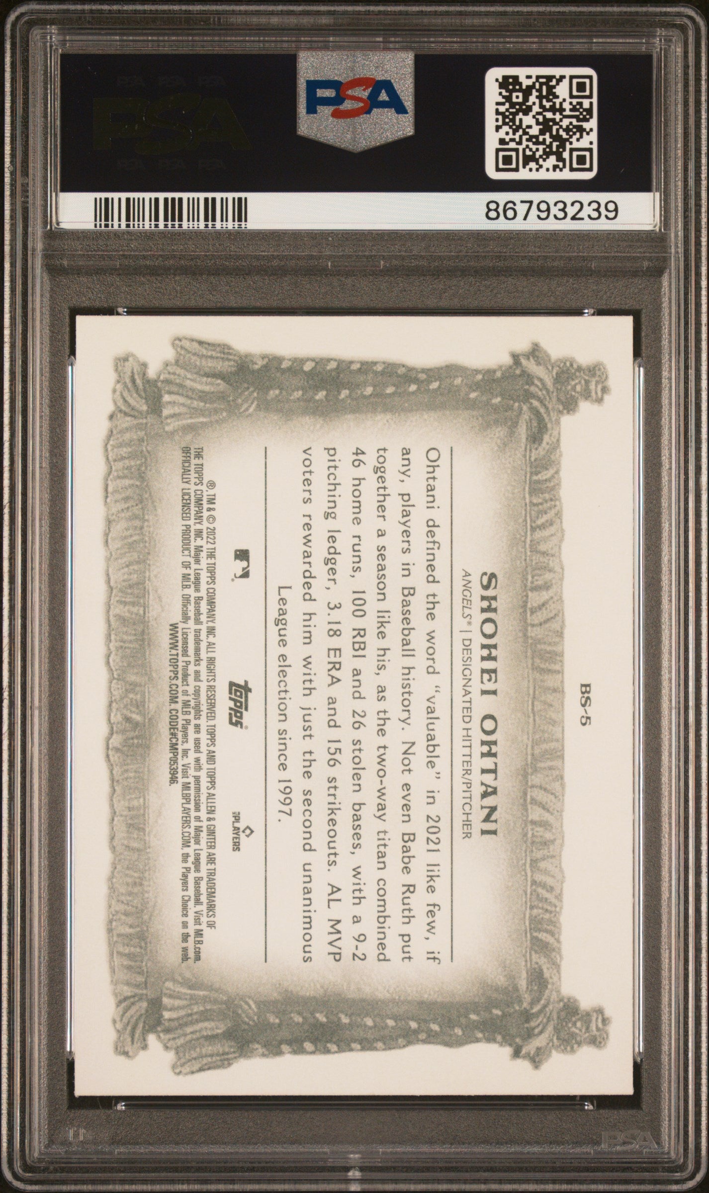 2022 Allen & Ginter #BS5 Shohei Ohtani Banner Seasons PSA 10