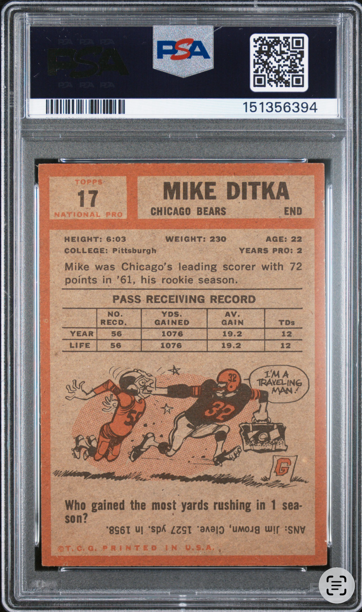 1962 Topps Mike Ditka VG PSA 3