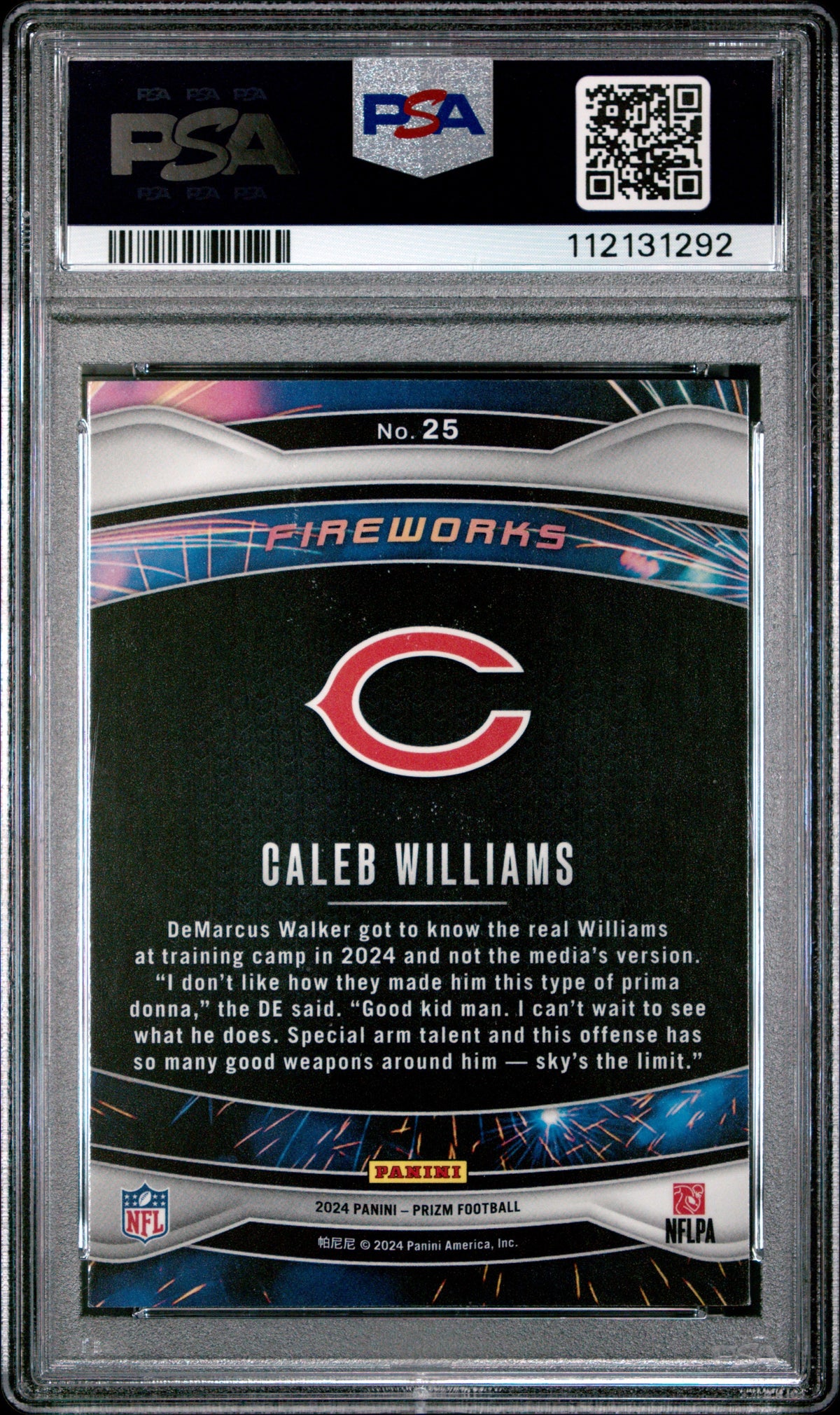 2024 Prizm Fireworks #25 Caleb Williams RC PSA 10