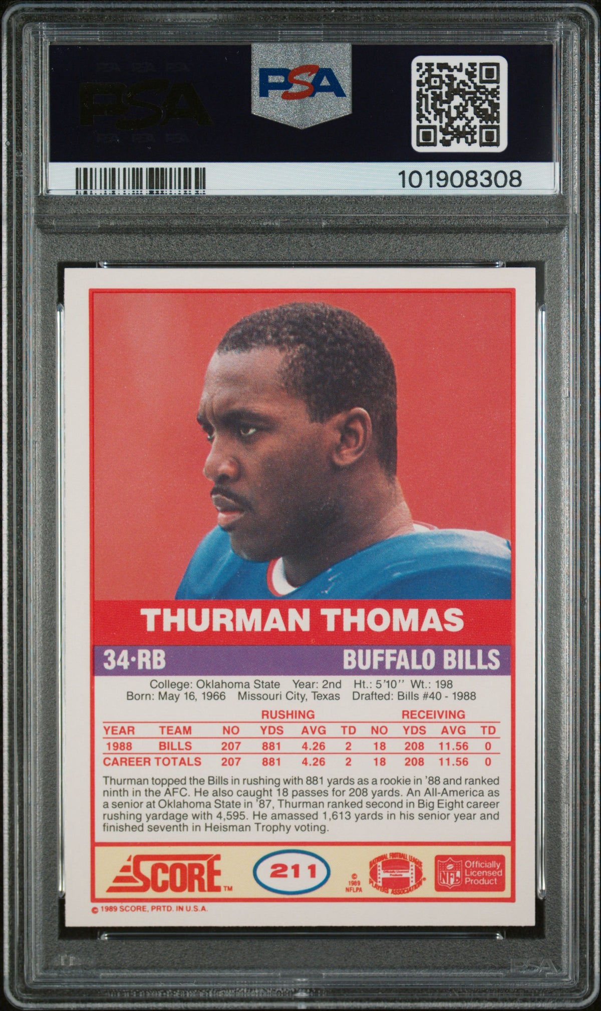 1989 Score #211 Thurman Thomas RC PSA 9