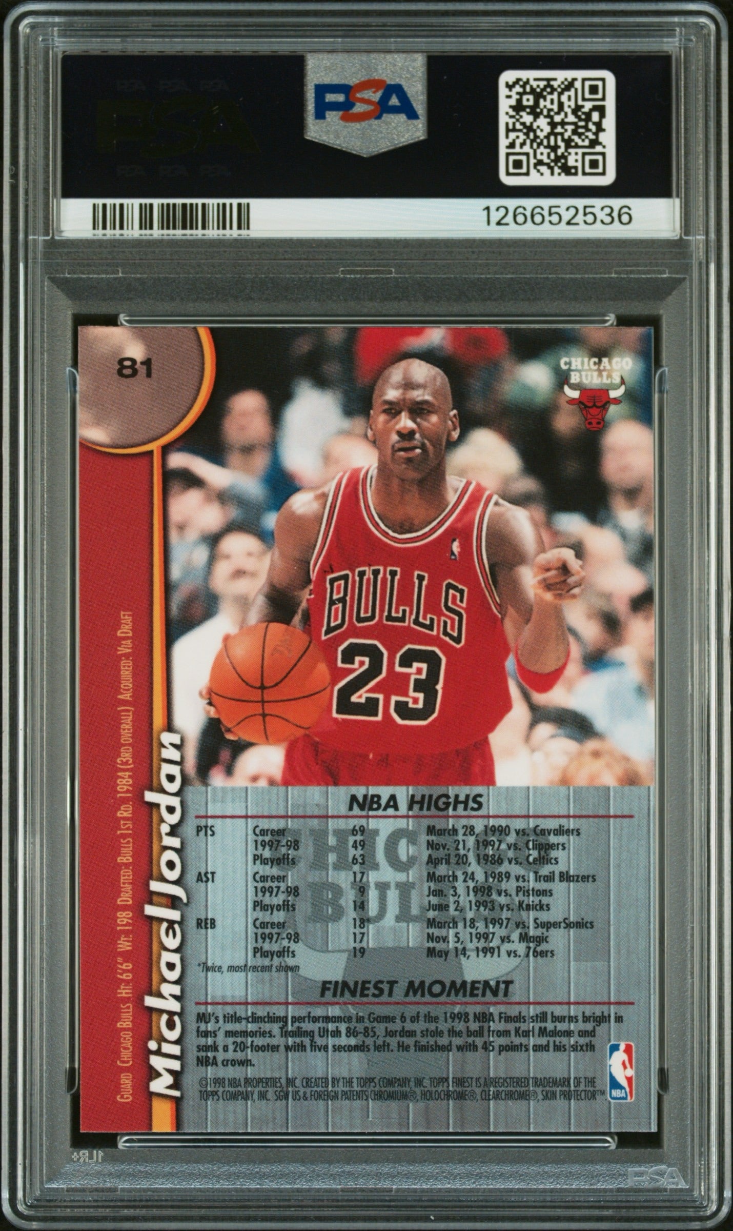 1998 Finest #81 Michael Jordan w/Coating PSA 8