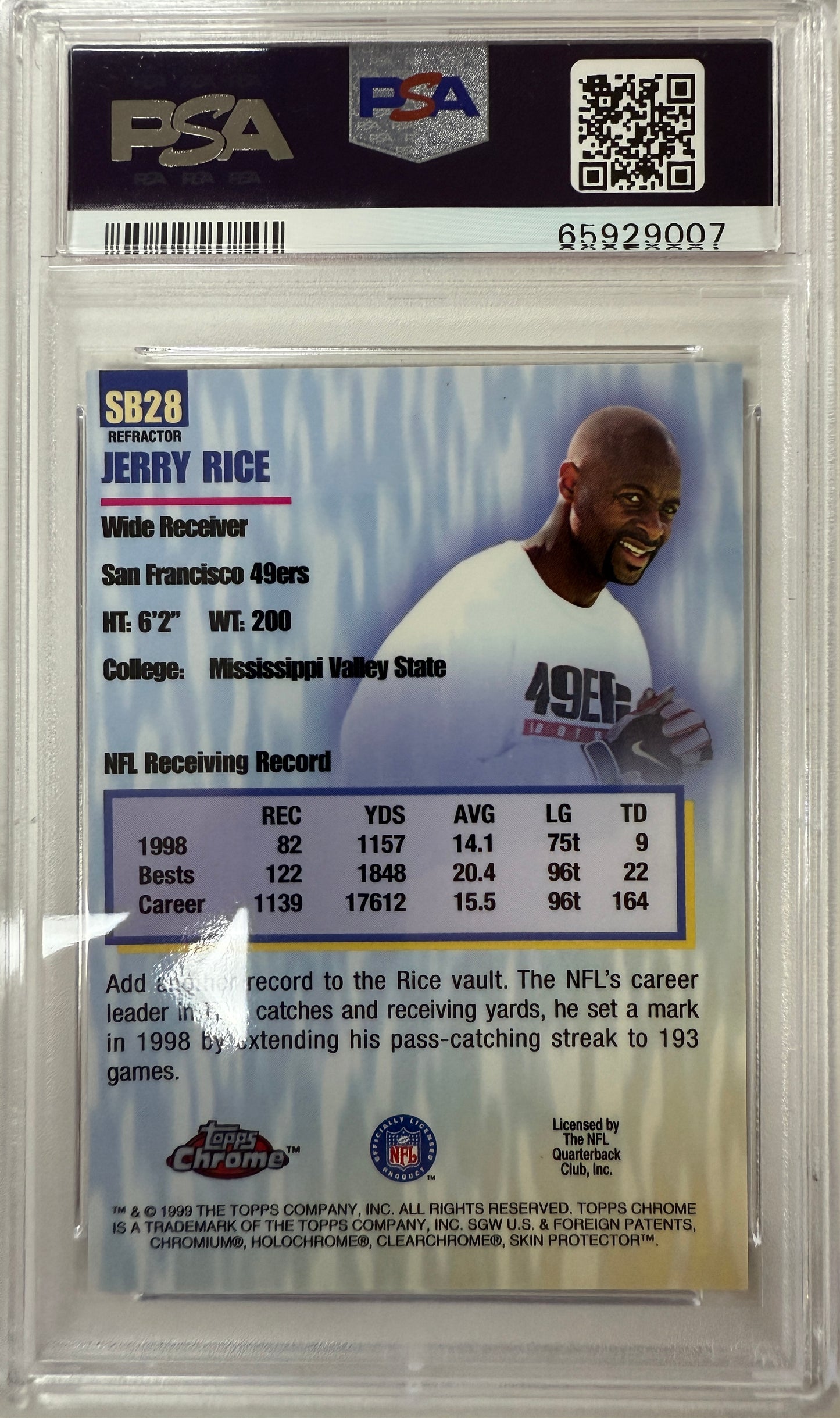 1999 Topps Chrome Season's Best #SB28 Refractor Jerry Rice PSA 9