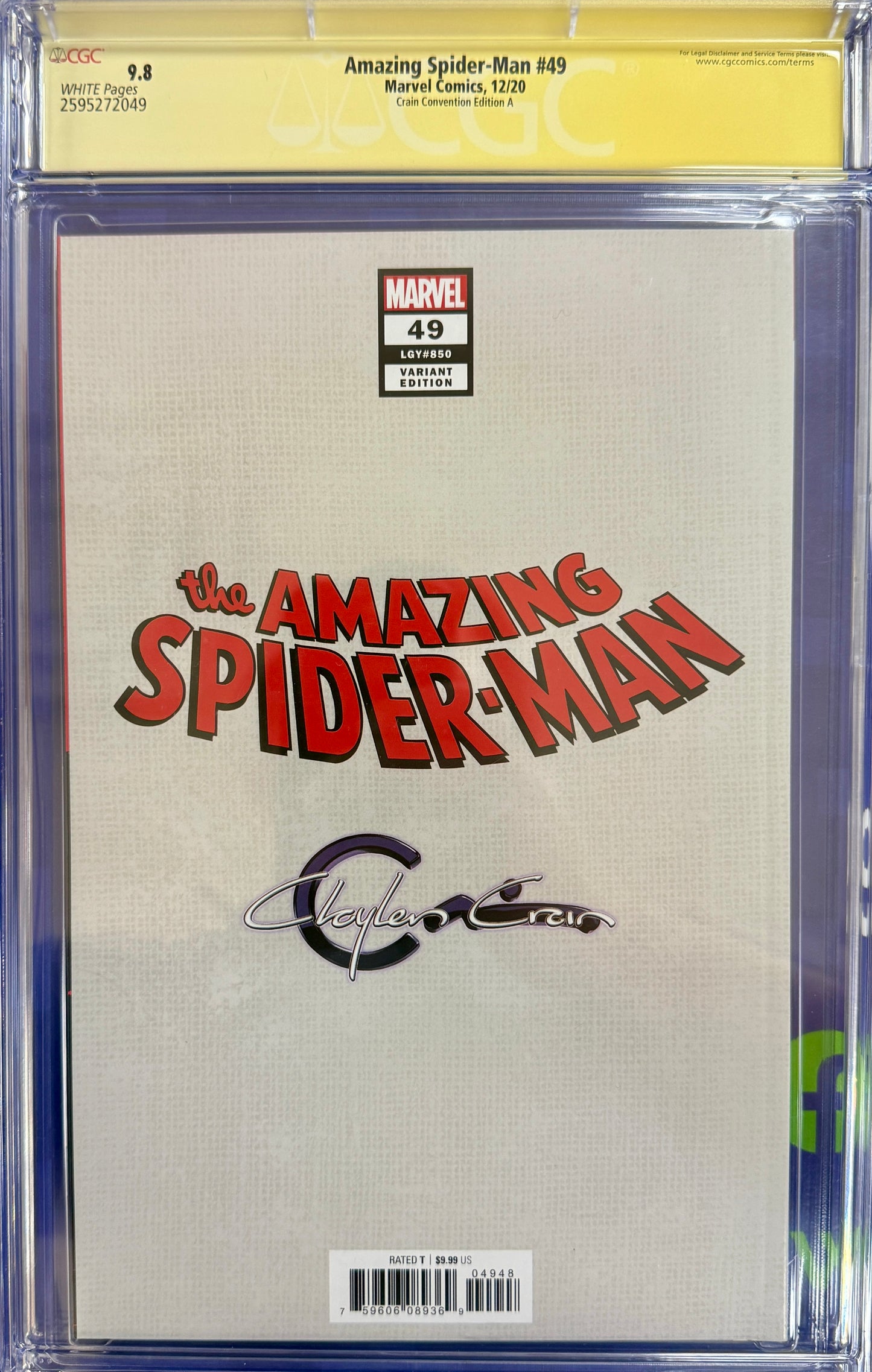 Amazing Spider-Man #49 Marvel Comics 12/20 CGC 9.8 Clayton Crain Auto
