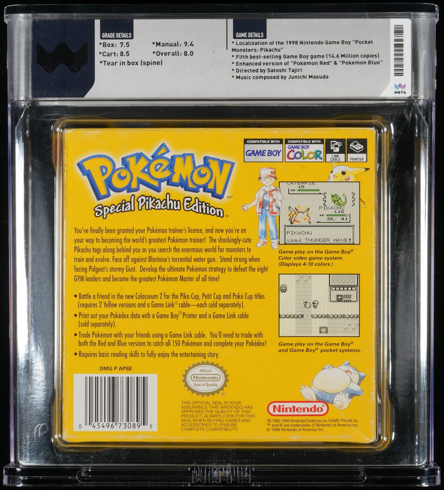 Game Boy Pokemon Yellow Version: Pikachu Special Edition WATA 8.0 CIB