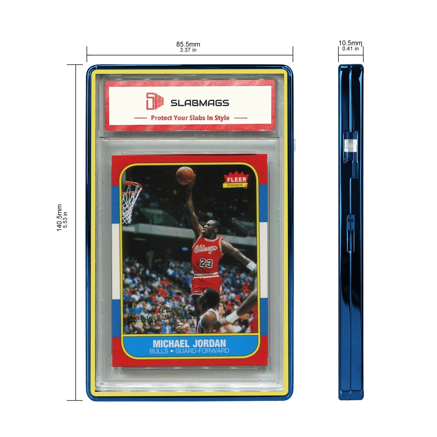 Standard PSA Slabmags Case - Metallic Blue With Yellow Glass Border