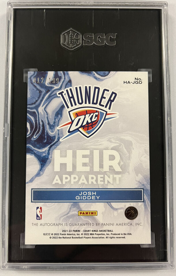 2021-22 PANINI COURT KINGS Josh Giddey /199 Heir Apparent Auto SGC 10/10