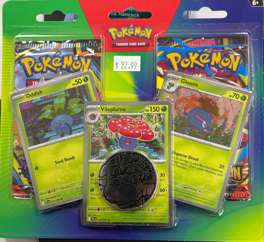 Pokemon TCG Oddish, Gloom,Vileplume Foil Cards, 2 Booster Packs & Metallic Coin