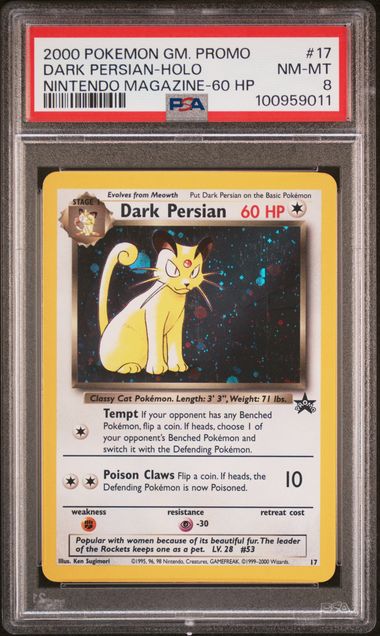 2000 Pokemon GM Promo #17 Dark Persian Holo Nintendo Magazine PSA 8