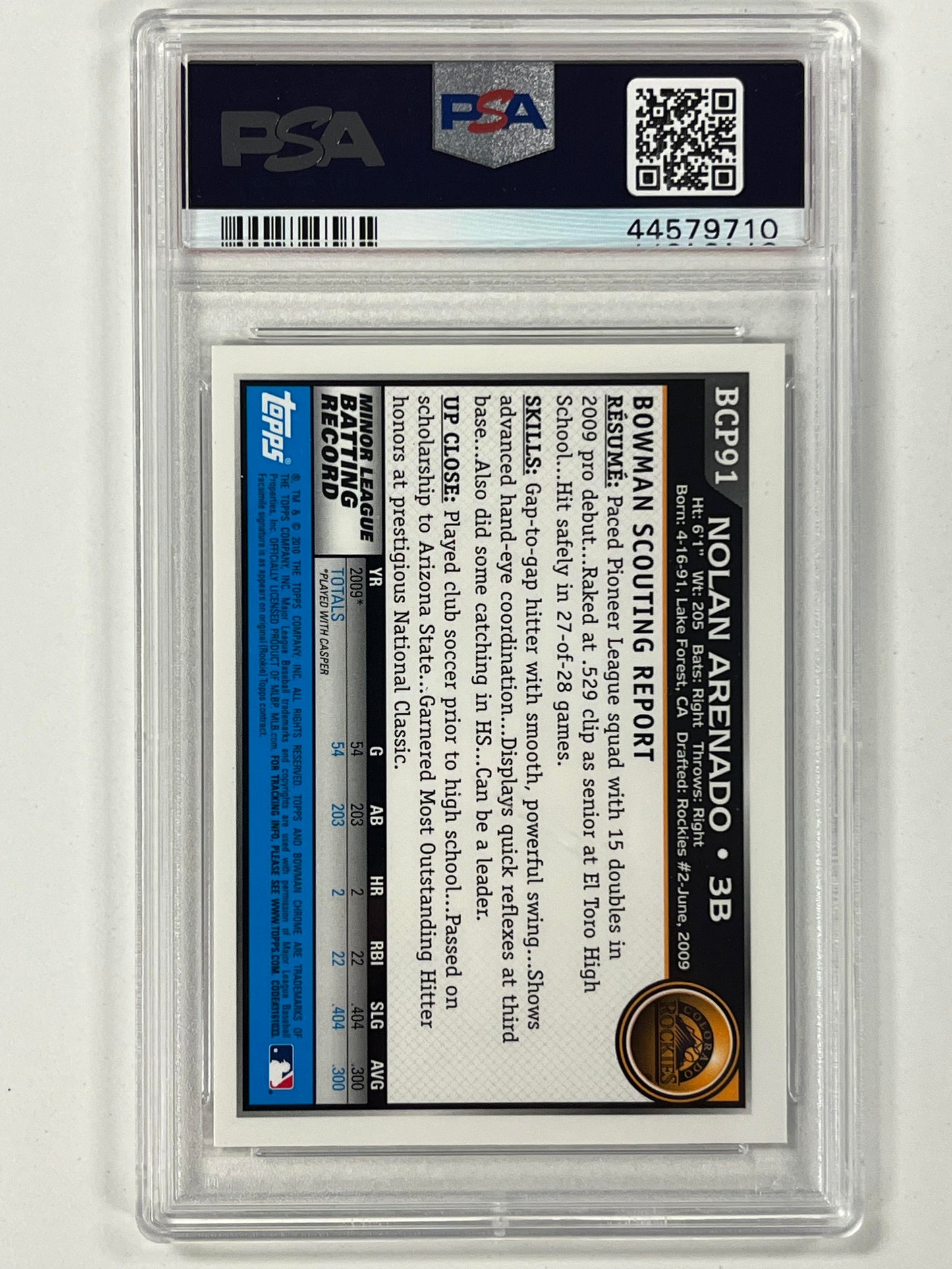 2010 Bowman Chrome Prospects #BCP91 Nolan Arenado PSA 9 MINT