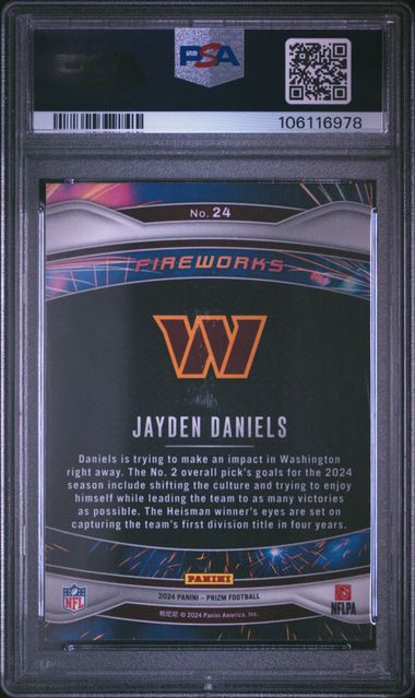 2024 Prizm #24 Jayden Daniels Fireworks RC PSA 9