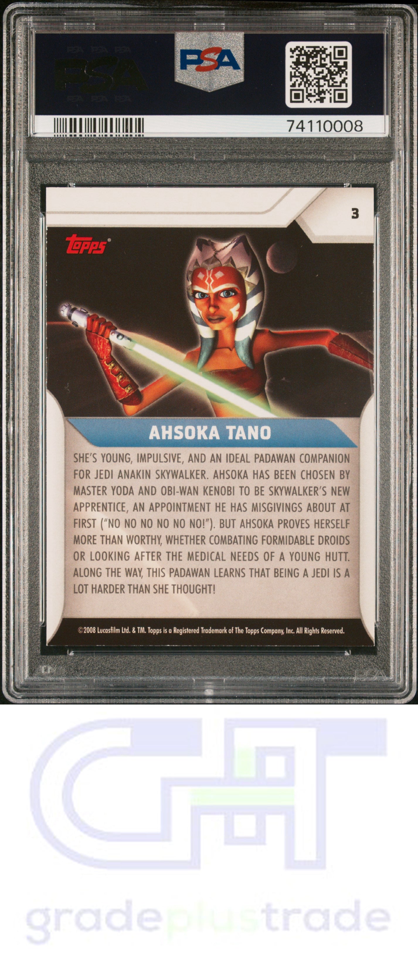 2008 Topps Star Wars The Clone Wars #3 Ahsoka Tano Clone Wars PSA 8