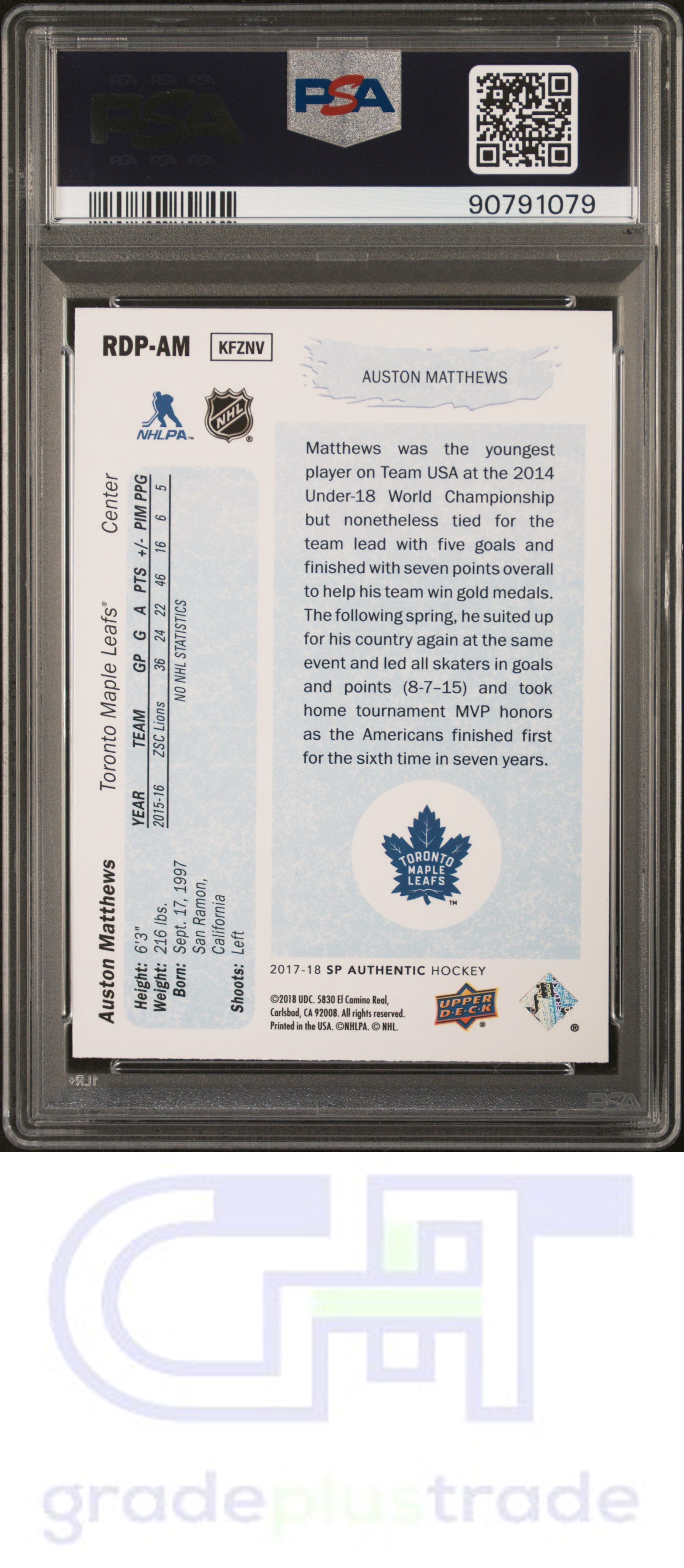 2017 Sp Authentic 1990-91 Retro Draft Picks #RDPAM Auston Matthews PSA 9