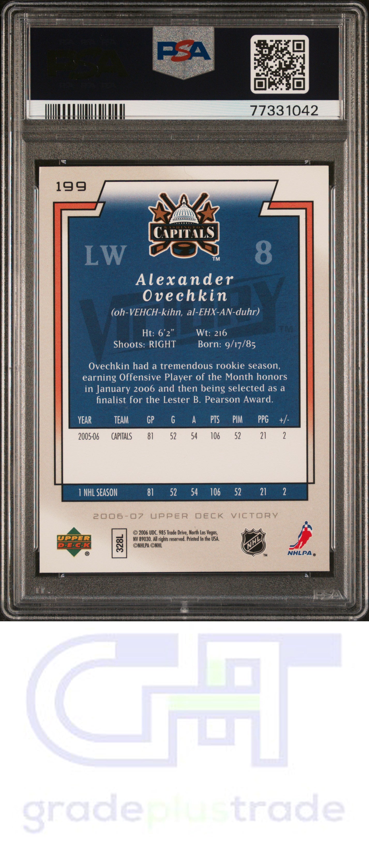 2006 Upper Deck Victory #199 Alexander Ovechkin PSA 5