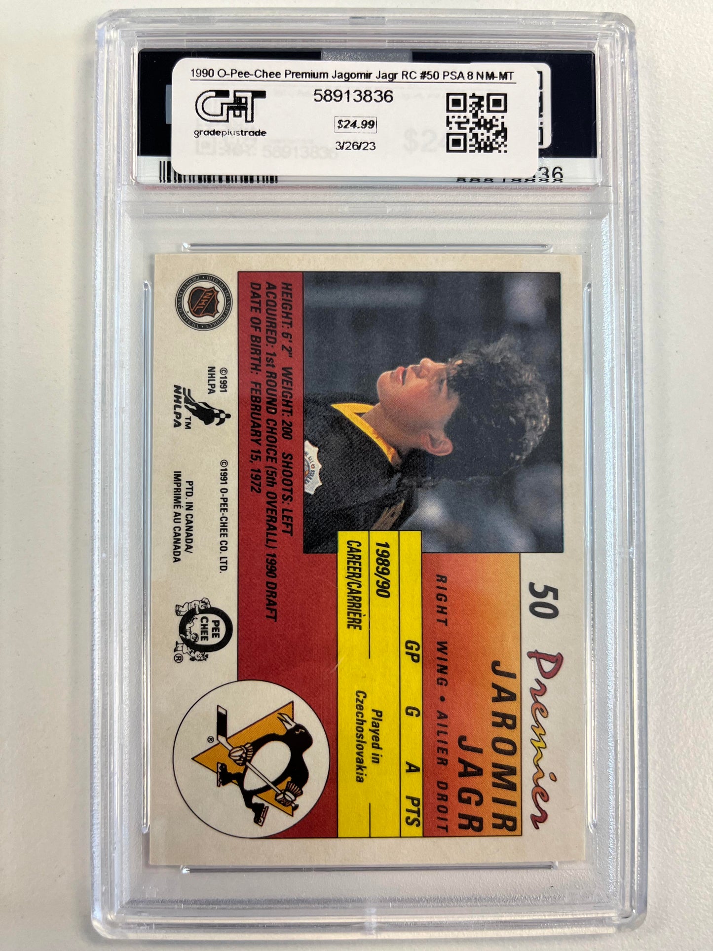 1990 O-Pee-Chee Premier #50 Jaromir Jagr PSA 8