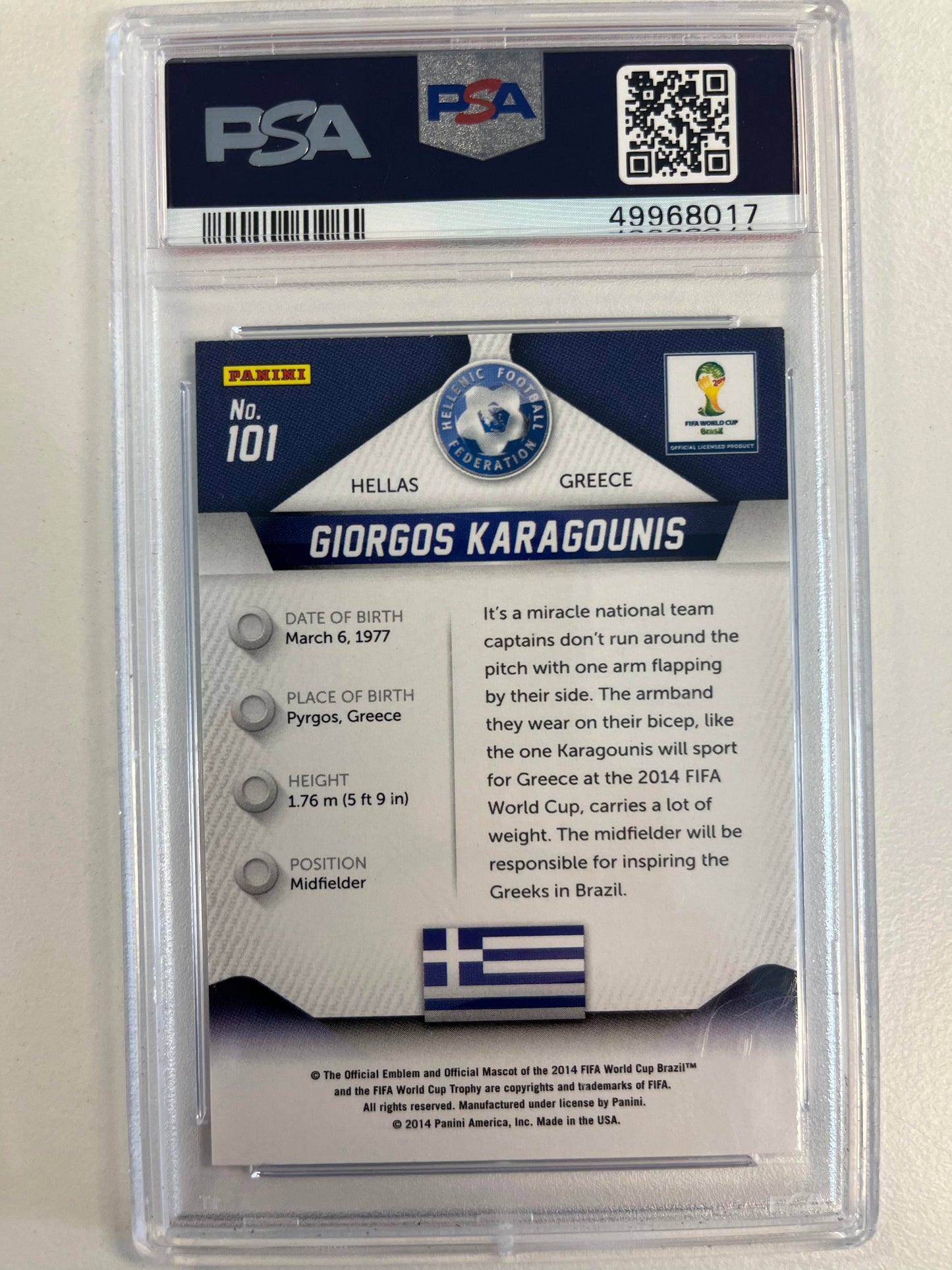 2014 Panini Prizm World Cup #101 Giorgos Karagounis PSA 9