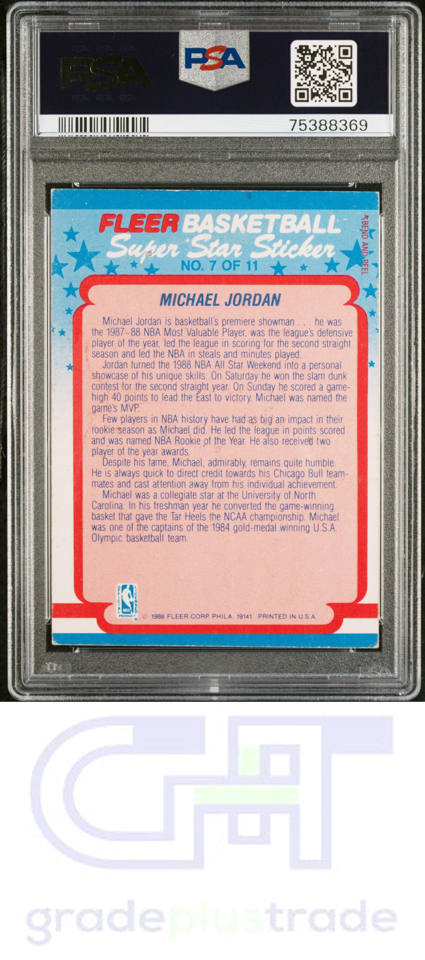 1988 Fleer Sticker #7 Michael Jordan PSA 4