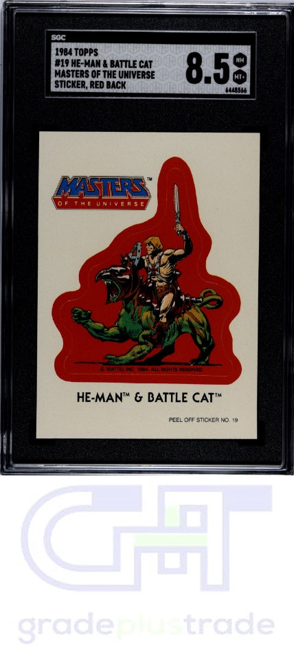 1984 Topps Masters Of The Universe 19 He-Man & Battle Cat Sticker Red SGC 8.5