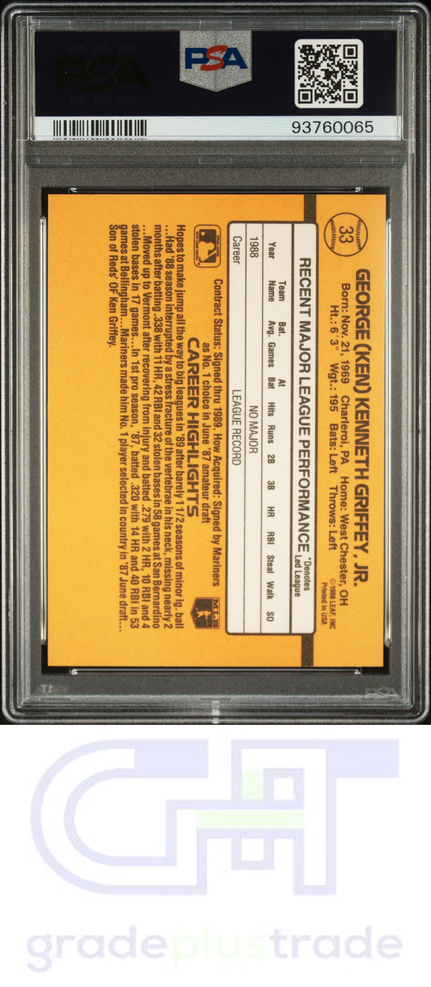 1989 Donruss #33 Ken Griffey Jr. PSA 9